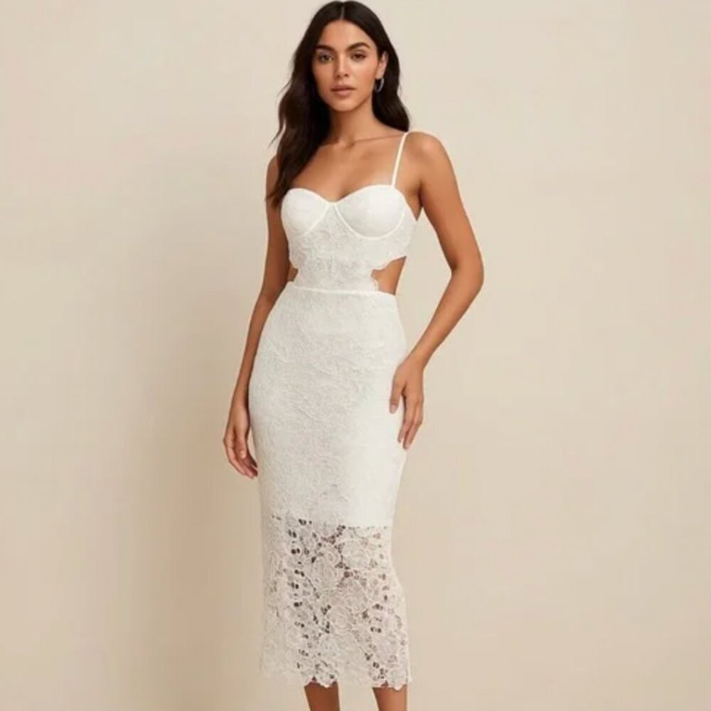 Amable by Mable Lace Cutout White Midi Dress